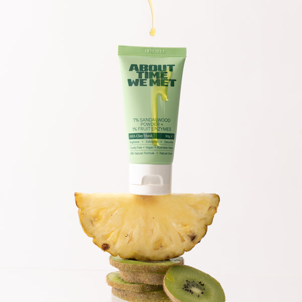 About Time We Met's AHA clay mask with sandalwood powder and fruit extracts