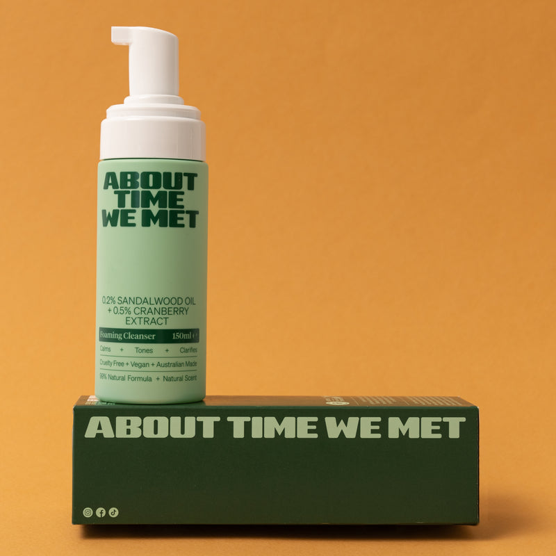 About time we met's foaming cleanser with packaging box
